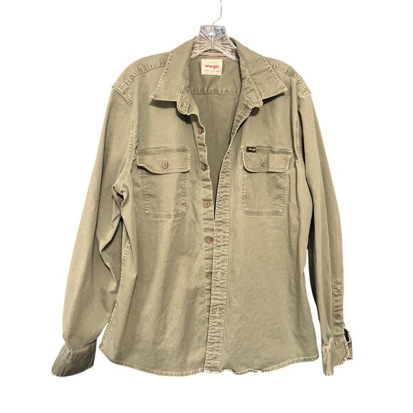 Wrangler Mens Green Button-Up Twill Shirt L - Picture 7 of 7
